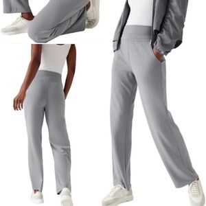 Athleta Light Blue/gray Wide Leg Double Wasitband Super Soft Pants